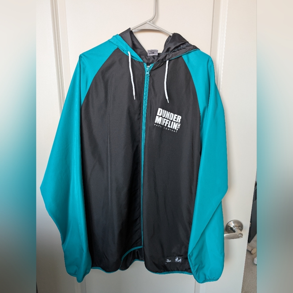Dunder Mifflin Black and Teal Windbreaker